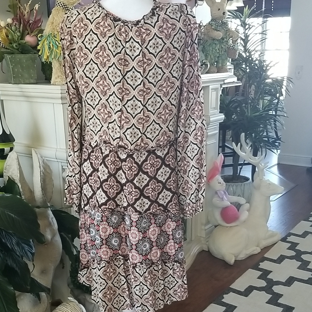 Anthropologie Patterned Dress in Brown and Cream - Picture 5 of 6